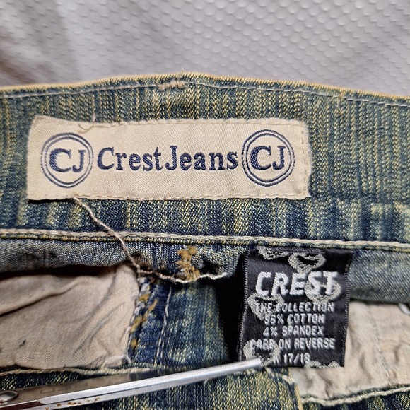 Vtg CREST Crochet Flare Bottom Jeans Sz 17/18 Acid Wash High-Rise Retro Hippie - Picture 5 of 7